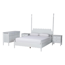 Baxton Studio Hoffman 4-Piece Scalloped Bedroom Set - Farmhouse Bed Frame with Matching Dresser and 2-Drawer Nightstands, White, King